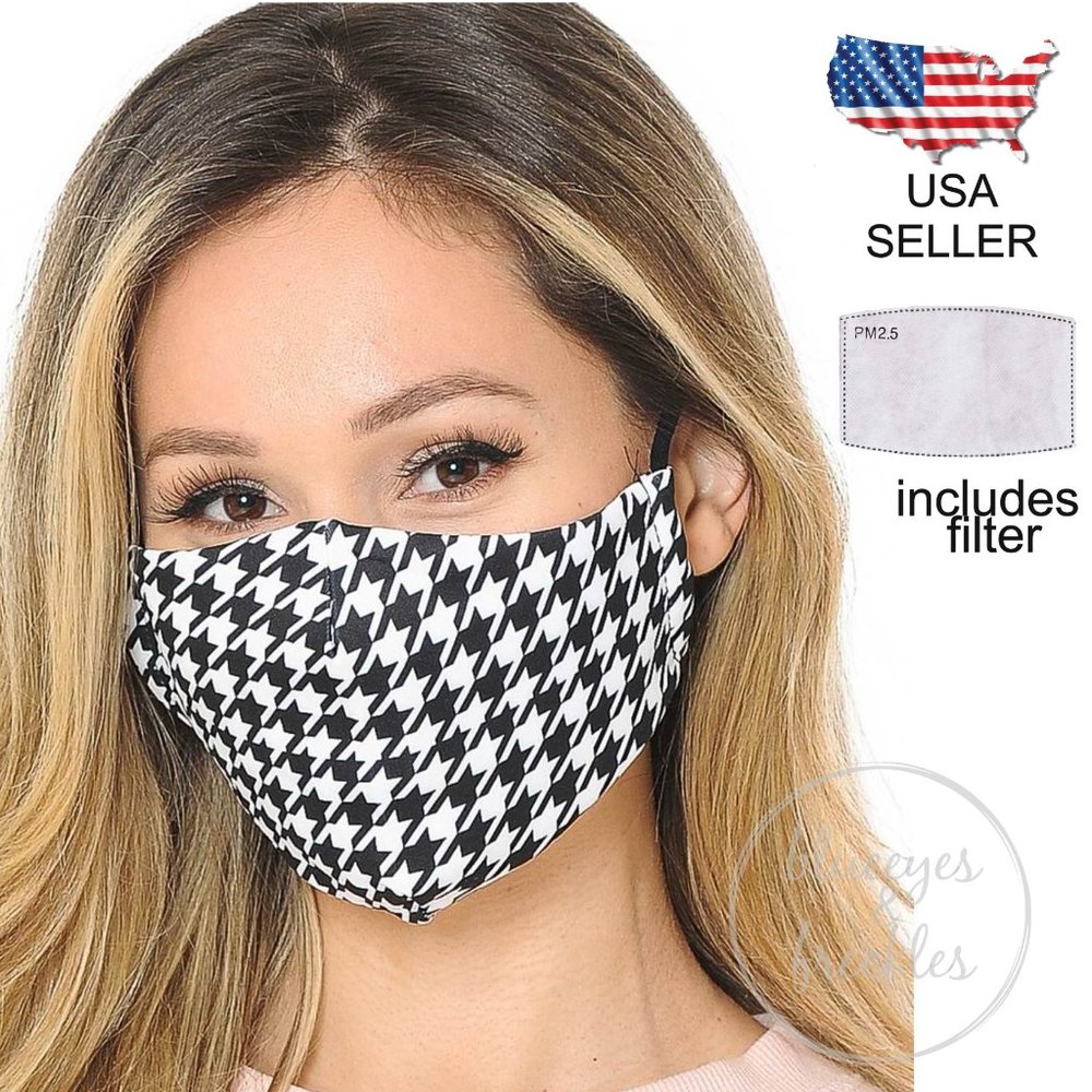 Houndstooth Adjustable Face Mask w/ Filter Pocket